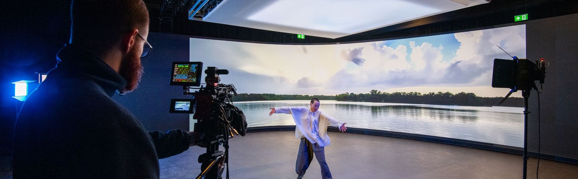 Molly Danter from Scottish Dance Theatre and the CoSTAR Realtime Lab team work together Photo: Alan Richardson.