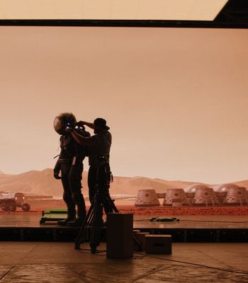 A large LED volume virtual production stage, illustrating the AI Policy in the Screen Sector report 