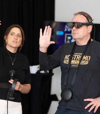 The Xtra Reality team using Vicon motion capture equipment at the CoSTAR Live Lab during their CoSTAR Ideate residency