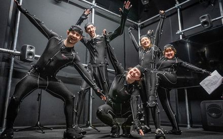 Performers wearing motion capture suits during a session at the CoSTAR Live Lab, Production Park, Wakefield