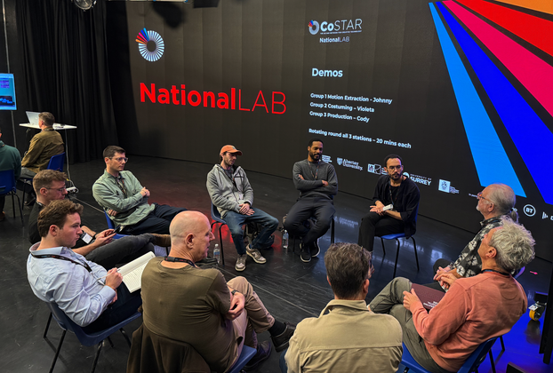 Participants in a workshop on AI tools and creative workflows at the CoSTAR National Lab, Futures Studio, October 2025