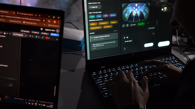 A participant typing on a computer monitor during the CoSTAR National Lab AI Squad workshop at Futures Studio, March 2026