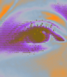 Image of an eye with a filter showing the shadings in purple and orange for illustration