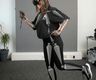 A woman wearing a VR headset poses in a mid-run position and a motion capture skeleton is superimposed on her body displaying how it would be rigged, an Animotive logo is the top right corner and a Google Gemini AI-Created watermark is displayed in the bottom right corner