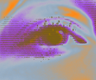 Image of an eye with a filter showing the shadings in purple and orange for illustration