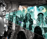 illustration of audience member viewing gig with interactive glasses in venue